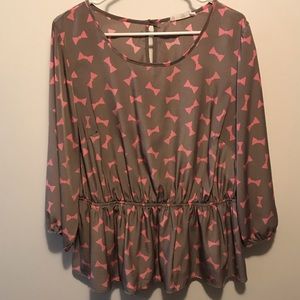 Bow print satiny peplum top